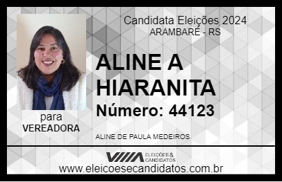 Candidato ALINE A HIARANITA 2024 - ARAMBARÉ - Eleições