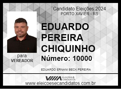 Candidato EDUARDO PEREIRA CHIQUINHO 2024 - PORTO XAVIER - Eleições