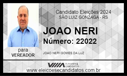 Candidato JOAO NERI 2024 - SÃO LUIZ GONZAGA - Eleições