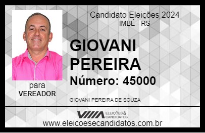 Candidato GIOVANI PEREIRA 2024 - IMBÉ - Eleições