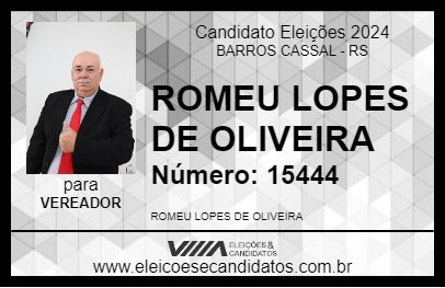 Candidato ROMEU LOPES DE OLIVEIRA 2024 - BARROS CASSAL - Eleições