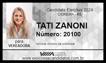 Candidato TATI ZANONI 2024 - CIDREIRA - Eleições