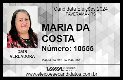 Candidato MARIA DA COSTA 2024 - PAVERAMA - Eleições