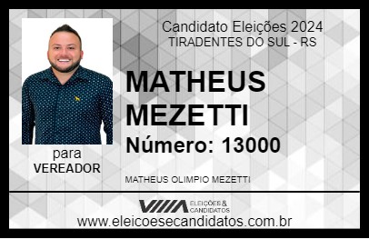 Candidato MATHEUS MEZETTI 2024 - TIRADENTES DO SUL - Eleições