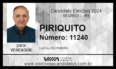 Candidato PIRIQUITO 2024 - SEGREDO - Eleições