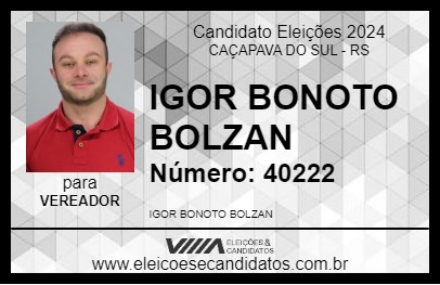 Candidato IGOR BONOTO BOLZAN 2024 - CAÇAPAVA DO SUL - Eleições