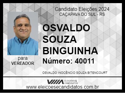 Candidato OSVALDO SOUZA BINGUINHA 2024 - CAÇAPAVA DO SUL - Eleições