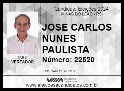 Candidato JOSE CARLOS NUNES PAULISTA 2024 - MINAS DO LEÃO - Eleições