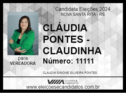 Candidato CLÁUDIA PONTES - CLAUDINHA 2024 - NOVA SANTA RITA - Eleições