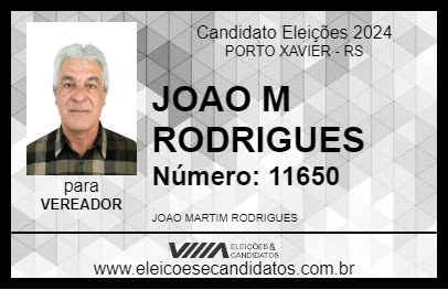 Candidato JOAO M RODRIGUES 2024 - PORTO XAVIER - Eleições