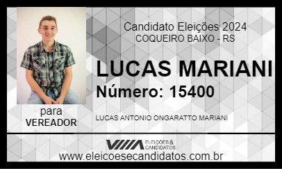 Candidato LUCAS MARIANI 2024 - COQUEIRO BAIXO - Eleições