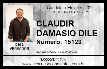 Candidato CLAUDIR DAMASIO DILE 2024 - COQUEIRO BAIXO - Eleições