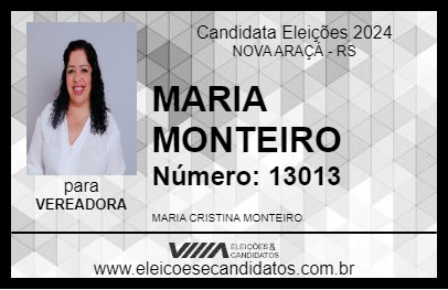 Candidato MARIA MONTEIRO 2024 - NOVA ARAÇÁ - Eleições