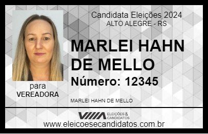 Candidato MARLEI HAHN DE MELLO 2024 - ALTO ALEGRE - Eleições