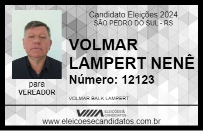 Candidato VOLMAR LAMPERT NENÊ 2024 - SÃO PEDRO DO SUL - Eleições