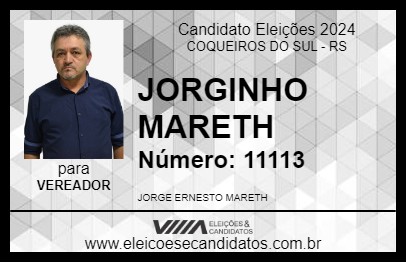 Candidato JORGINHO MARETH 2024 - COQUEIROS DO SUL - Eleições