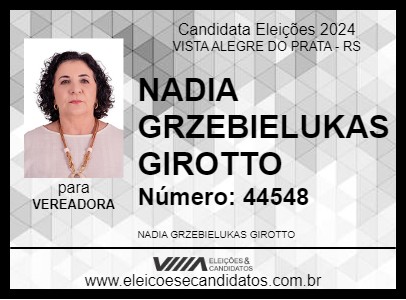 Candidato NADIA GRZEBIELUKAS GIROTTO 2024 - VISTA ALEGRE DO PRATA - Eleições