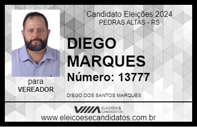 Candidato DIEGO MARQUES 2024 - PEDRAS ALTAS - Eleições