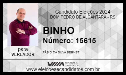 Candidato BINHO 2024 - DOM PEDRO DE ALCÂNTARA - Eleições