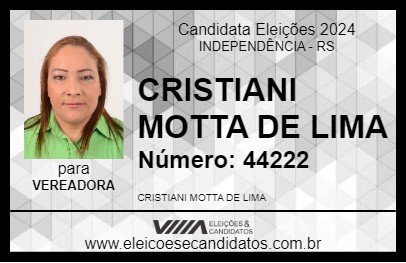 Candidato CRISTIANI MOTTA DE LIMA 2024 - INDEPENDÊNCIA - Eleições