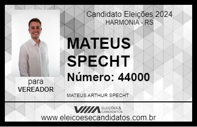 Candidato MATEUS SPECHT 2024 - HARMONIA - Eleições