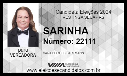 Candidato SARINHA 2024 - RESTINGA SÊCA - Eleições