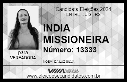 Candidato INDIA MISSIONEIRA 2024 - ENTRE-IJUÍS - Eleições