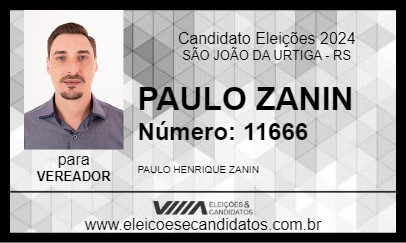 Candidato PAULO ZANIN 2024 - SÃO JOÃO DA URTIGA - Eleições