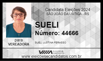 Candidato SUELI 2024 - SÃO JOÃO DA URTIGA - Eleições