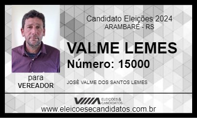 Candidato VALME LEMES 2024 - ARAMBARÉ - Eleições