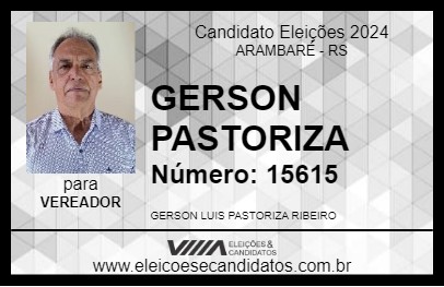 Candidato GERSON PASTORIZA 2024 - ARAMBARÉ - Eleições