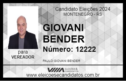 Candidato GIOVANI BENDER 2024 - MONTENEGRO - Eleições