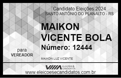 Candidato MAIKON VICENTE BOLA 2024 - SANTO ANTÔNIO DO PLANALTO - Eleições