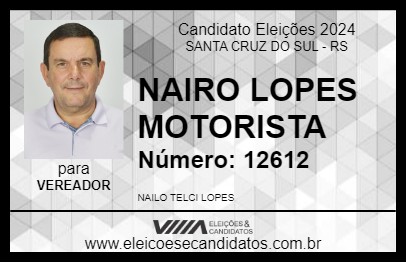 Candidato NAIRO LOPES MOTORISTA 2024 - SANTA CRUZ DO SUL - Eleições