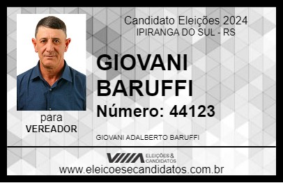 Candidato GIOVANI BARUFFI 2024 - IPIRANGA DO SUL - Eleições