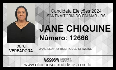 Candidato JANE CHIQUINE 2024 - SANTA VITÓRIA DO PALMAR - Eleições