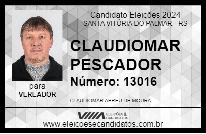 Candidato CLAUDIOMAR PESCADOR 2024 - SANTA VITÓRIA DO PALMAR - Eleições