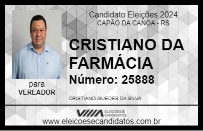 Candidato CRISTIANO DA FARMÁCIA 2024 - CAPÃO DA CANOA - Eleições