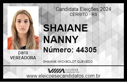 Candidato SHAIANE NANNY 2024 - CERRITO - Eleições