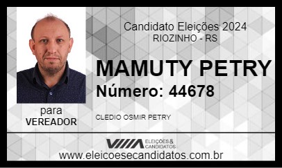 Candidato MAMUTY PETRY 2024 - RIOZINHO - Eleições