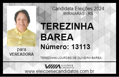 Candidato TEREZINHA BAREA 2024 - IBIRAIARAS - Eleições