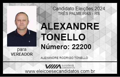 Candidato ALEXANDRE TONELLO 2024 - TRÊS PALMEIRAS - Eleições