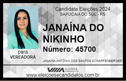 Candidato JANAÍNA DO NIKINHO 2024 - SAPUCAIA DO SUL - Eleições