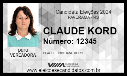 Candidato CLAUDE KORD 2024 - PAVERAMA - Eleições