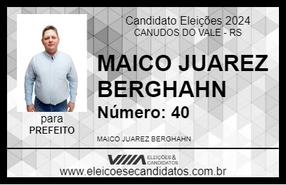 Candidato MAICO JUAREZ BERGHAHN 2024 - CANUDOS DO VALE - Eleições