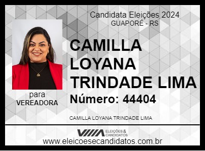 Candidato CAMILLA LOYANA TRINDADE LIMA 2024 - GUAPORÉ - Eleições