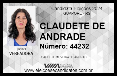 Candidato CLAUDETE DE ANDRADE 2024 - GUAPORÉ - Eleições