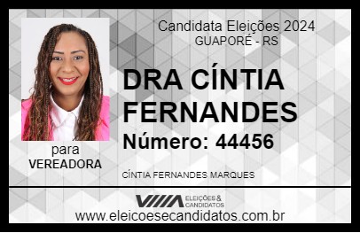 Candidato DRA CÍNTIA FERNANDES 2024 - GUAPORÉ - Eleições