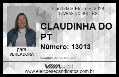 Candidato CLAUDINHA DO PT 2024 - LAVRAS DO SUL - Eleições