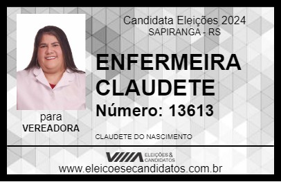 Candidato ENFERMEIRA CLAUDETE 2024 - SAPIRANGA - Eleições